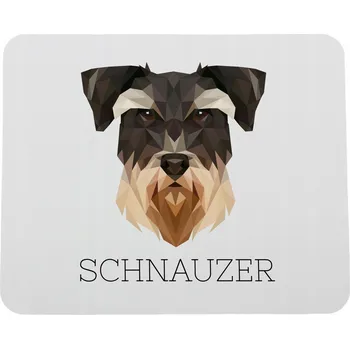 Obraz Knírač - geometrická podložka s fotkou a nápisem pod myš