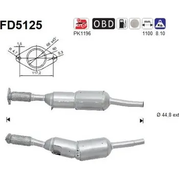 Filtr pevných částic Filtr sazových částic, výfukový systém AS FD5125