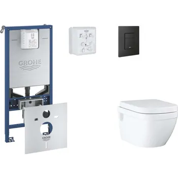 Klozet GROHE - Rapid SLX Set předstěnové instalace, klozetu, sedátka SoftClose a tlačítka Even, phantom black SANI11BB5107