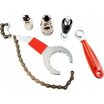 Sada nářadí na kolo – klíč na řetěz, středové složení, kazetu, stahovák klik, bič na kazetu