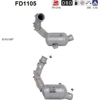 Filtr pevných částic Filtr sazových částic, výfukový systém AS FD1105