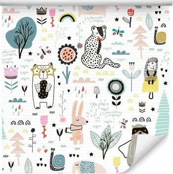 Fototapeta Tapeta do dětského pokoje barevná zvířátka a květiny