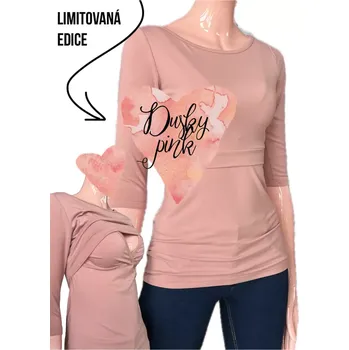 KRÁSNÁ MAMKA kojící tričko 3/4 rukáv Cindy Biobavlna růžová vel. S