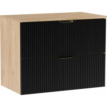 Koupelnový nábytek Skříňka pod umyvadlo s deskou 80 cm Ořech / Černá s rýhovanými dvířky W