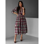 Šedočervené bavlněné košilové šaty BARRYS s páskem Velikost: ONESIZE