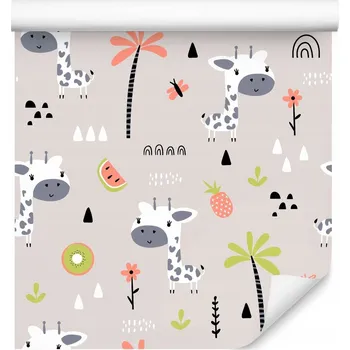 Fototapeta Tapeta pro děti ŽIRAFA Palmy Melouny Ovoce Květiny