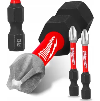 Bit 2x Bity úderové ŠROUBOVÁKY PH2 50 mm MILWAUKEE MAGNETICKÝ HROT Philips