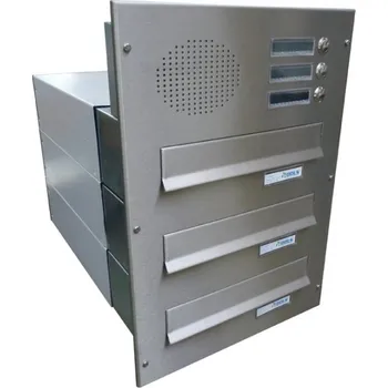 Poštovní schránka DOLS 3x poštovní schránka B-042 do sloupku s el. + čelní deska se 3x zvonkem a HM URMET NEREZ