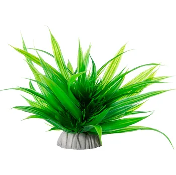 Dekorace do akvária JK ANIMALS, plastová rostlinka tráva zelená s keramickým podstavcem, 11 cm