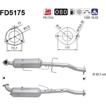 Filtr pevných částic Filtr sazových částic, výfukový systém AS FD5175