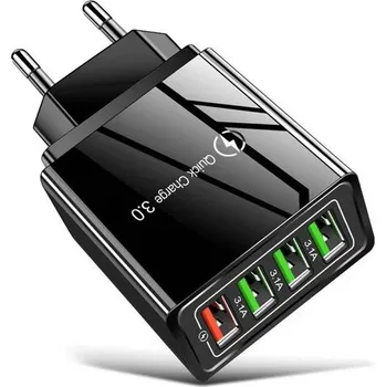 Rychlonabíječka 4x USB černá, rychlé nabíjení Quick Charge 3.0