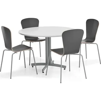 Jídelní set Sestava nábytku SANNA + MILLA PLUS, 1 stůl, 4 židle, stříbrná/černá