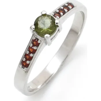 Prsten Stříbrný prsten český granát, vltavín Delloa - 69, Rhodiování
