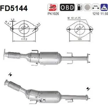 Filtr pevných částic Filtr sazových částic, výfukový systém AS FD5144