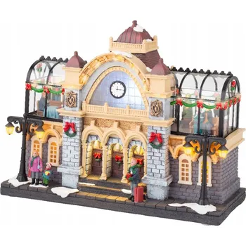 Vánoce Vánoční LED městečko - Nádraží s hodinami, 33 cm