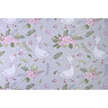 Bavlněná látka Veselé husy - šedá š.160