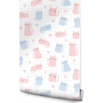 Fototapeta Tapeta do dětského pokoje Barevné KOČKY Srdíčka