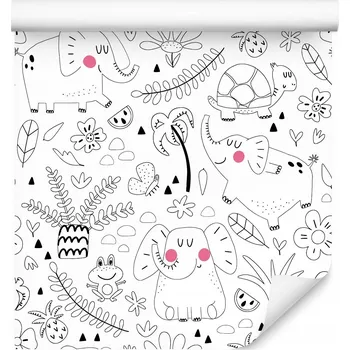 Fototapeta Dětská tapeta ZVÍŘATA Slon Žáby Palmy Kreslená