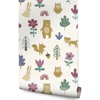Fototapeta Tapeta pro děti – lesní zvířátka, stromy, květiny