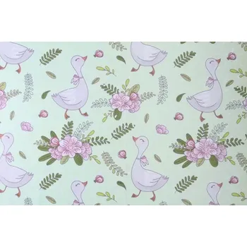 Bavlněná látka Veselé husy - mint š.160