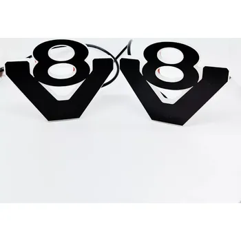 Znak automobilu Podsvícený znak V8, 24V, Černý- Oranžové podsvícení