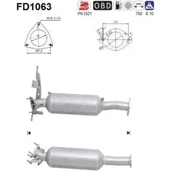 Filtr pevných částic Filtr sazových částic, výfukový systém AS FD1063