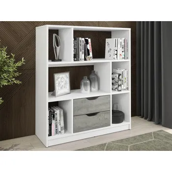 Knihovna Nízký regál/knihovna Sten Mini, bílá/šedý beton