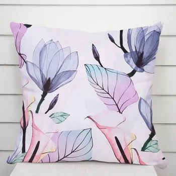 Povlak na dekorativní polštářek Bavlněný povlak na polštář Sandra SA-333 Velké květy magnolie a kaly 60 x 60 cm