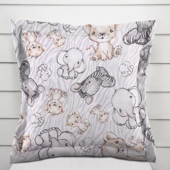 Povlak na polštářek Dětský bavlněný povlak na polštář s lemem Sandra SA-335 Africká zvířátka na šedém zebrovaném 40 x 40 cm