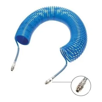 Zahradní hadice PA12W MODRÁ HADICE KR8/ES - 8/6 mm, délka 7,5 m, kroucená hadice s koncovkami AG 1/4" MS/NI, 19 Bar