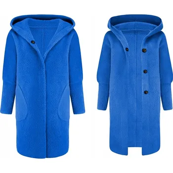 Dámský kabát Soprato dámský kabát modrý oversize s kapucí 909 kabát s kapucí dlouhý přechodný dámský univerzální velikost