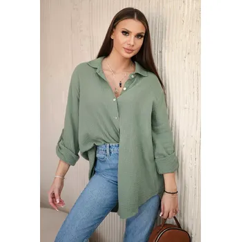 Dámská bavlněná mušelínová košile - khaki - vel. oversize