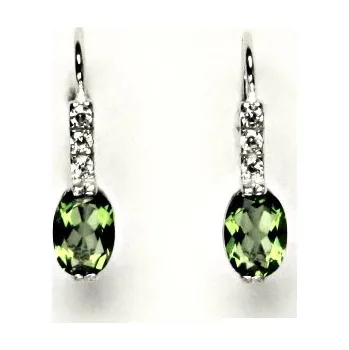 Náušnice Zlaté náušnice, bílé i žluté zlato, čiré zirkony a přírodní vltavín - VE 9