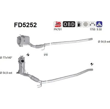 Filtr pevných částic Filtr sazových částic, výfukový systém AS FD5252