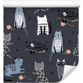 Fototapeta Dětská tapeta NOC Kočky Puntíky Proužky Dekorace