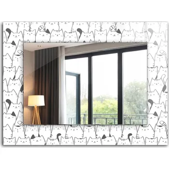 Zrcadlo Obdélníkové dekorativní zrcadlo na zeď obdélníkový tvar 80x60 veselé kočky