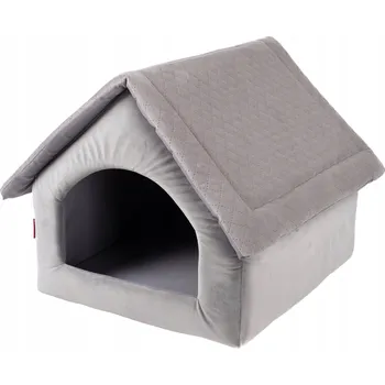 Pelíšek pro psa Látkový domeček BOUDA PELÍŠEK pro psa, šedý VELVET, velikost 3