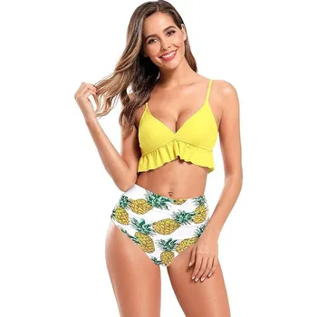 Dámské plavky Dámské dvoudílné plavky s vysokým pasem Žlutá L