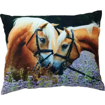 Dekorativní polštářek Polštářek s koněm , dva koně (polštář s koňmi , koně , kůň , koňská hlava , stádo koní)