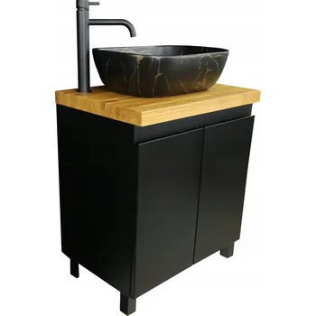 Koupelnový nábytek STOJÍCÍ SKŘÍŇKA POD UMYVADLO 60 CM | ČERNÝ MATNÝ LAK | DESKA MASIVNÍ DUB