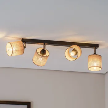 Luminex Stropní bodové osvětlení Adeline jutové stínidlo 4-fl. dlouhé černá, přírodní 4 x 15 W LED - Doprava zdarma