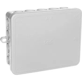 Elektroinstalační krabice ELEKTROINSTALAČNÍ KRABICE NA OMÍTKU ROZVODNÁ A18 OBO 690V 125x100x40mm IP55 2000410