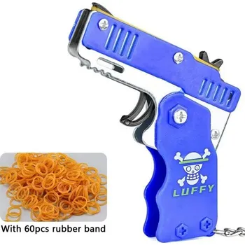 Klíčenka skládací pistole s 60 gumovými pásky | hračky, zábavné dárky 1+60 ks - WJ75-3