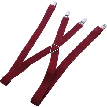 Kšandy Pánské nastavitelné šle elastické x kříž | kšandy s nastavitelnými klipy - Vínově červené