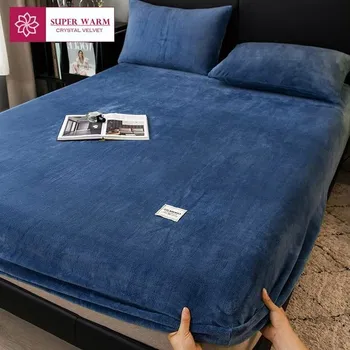 Prostěradlo Teplé zimní froté prostěradlo fleece | zimní povlečení | luxusní prostěradlo - barva obrázku-10,120x200x25cm 1ks