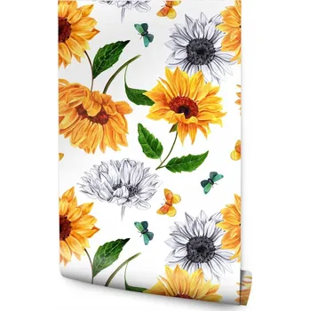 Fototapeta Tapeta do jídelny květiny slunečnice motýli listy