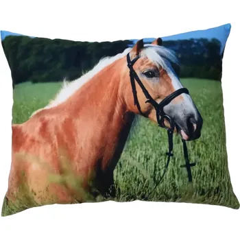 Dekorativní polštářek Polštářek s hlavou koně , kůň v obilí (polštář s koňmi , koně , kůň , koňská hlava)