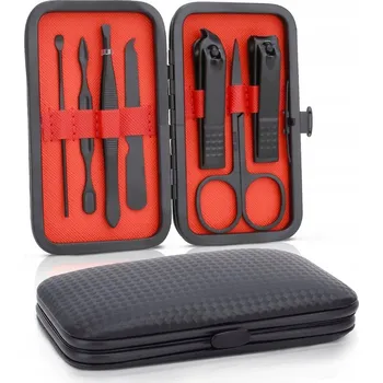 Sada na manikúru 7 v 1, nerezová ocel, červené kleštičky, pedikúra