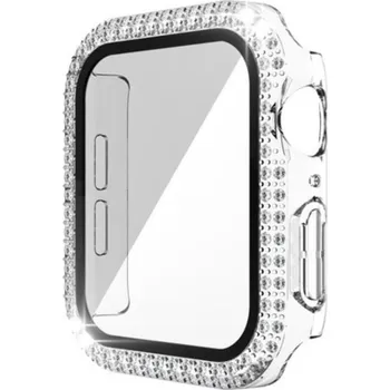 Příslušenství k chytrým hodinkám Třpytivé ochranné pouzdro s kamínky a ochranným sklem pro Apple Watch 10 46mm Barva: Průhledná