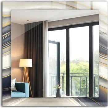 Zrcadlo Zrcadlo se skleněným čtvercovým rámem a grafikou Abstraktní barevné vlny 60x60